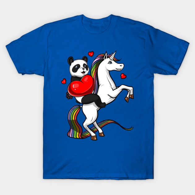 Panda Bear Riding Unicorn T-Shirt by underheaven